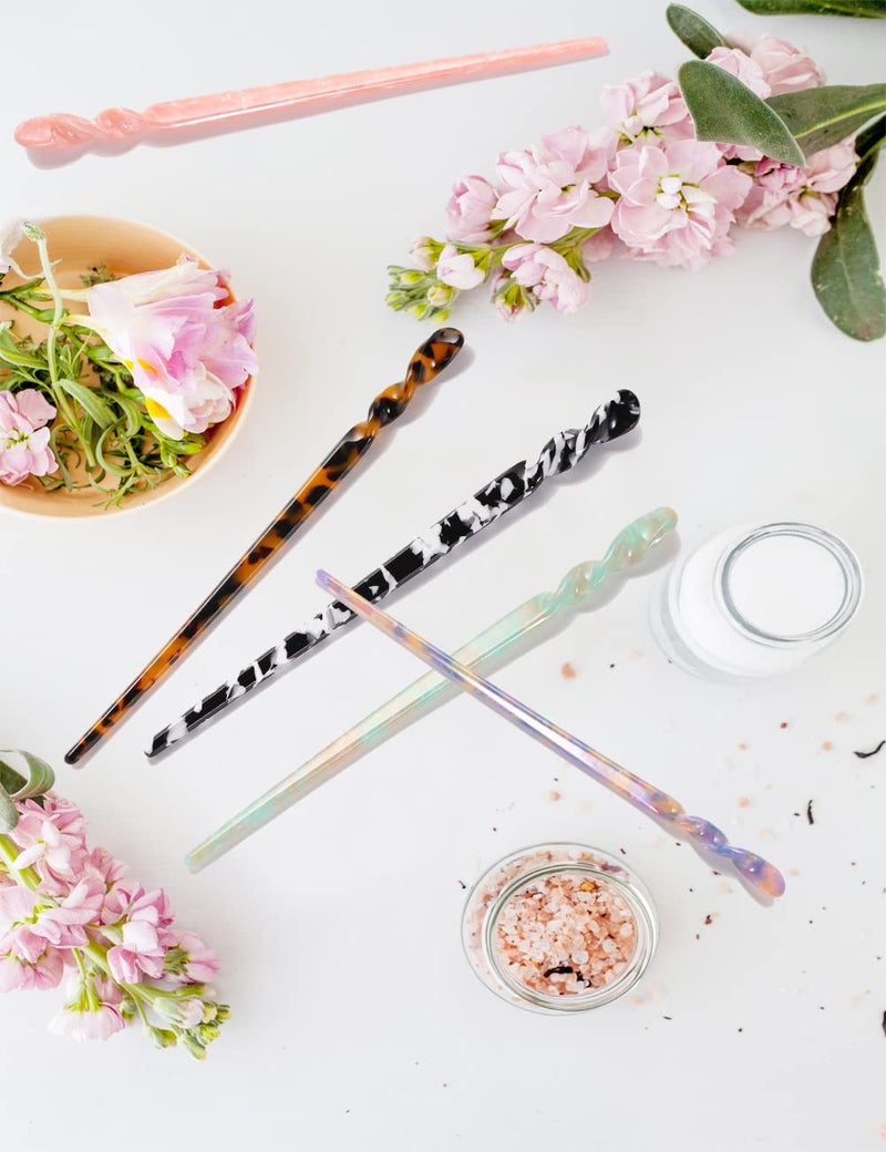 Olawyrae Acetate Tortoise Shell Hair Sticks - Leopard Print Hair Pins, 12 Pieces for Long Hair - Chinese Hair Styling Accessories for Women & Girls - Image 5
