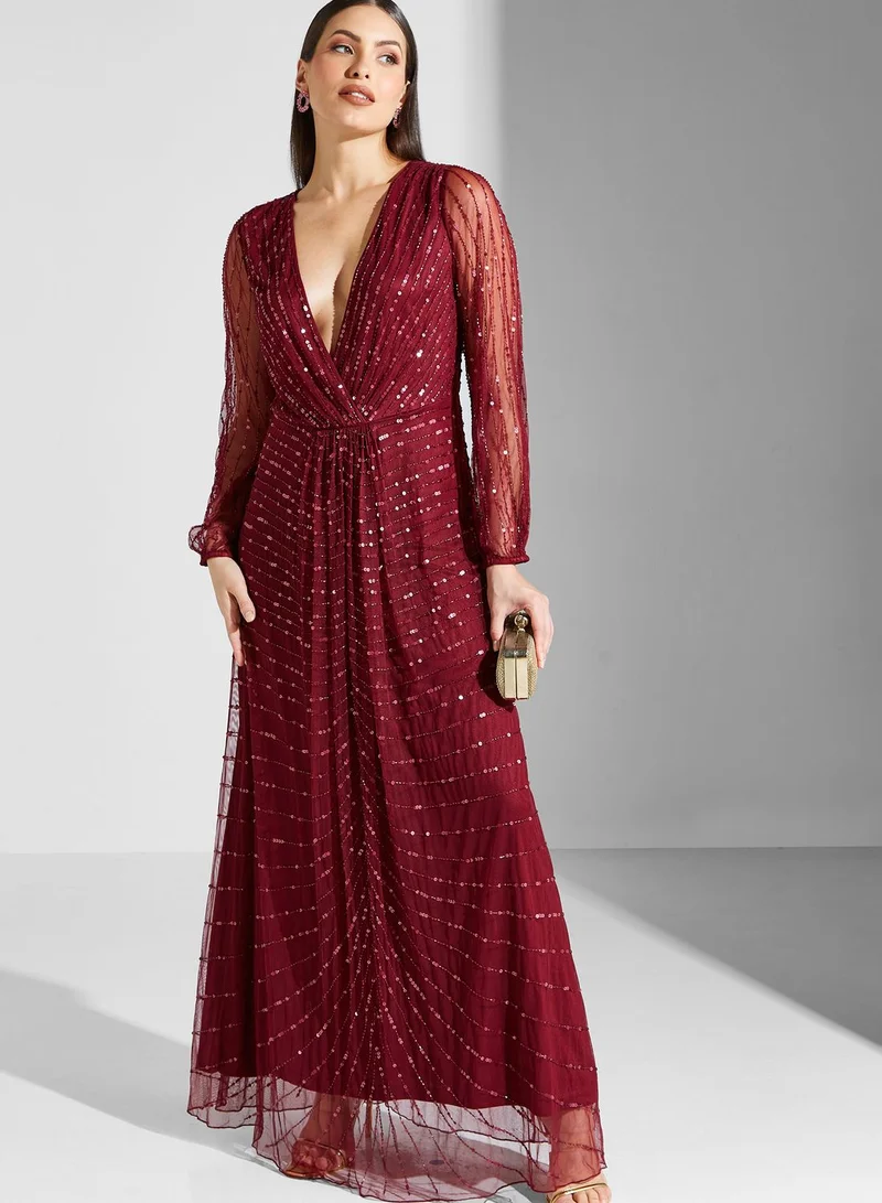 Namshi X Hadia Ghaleb Hadia Ghaleb Sequinned Crossed Over Dress