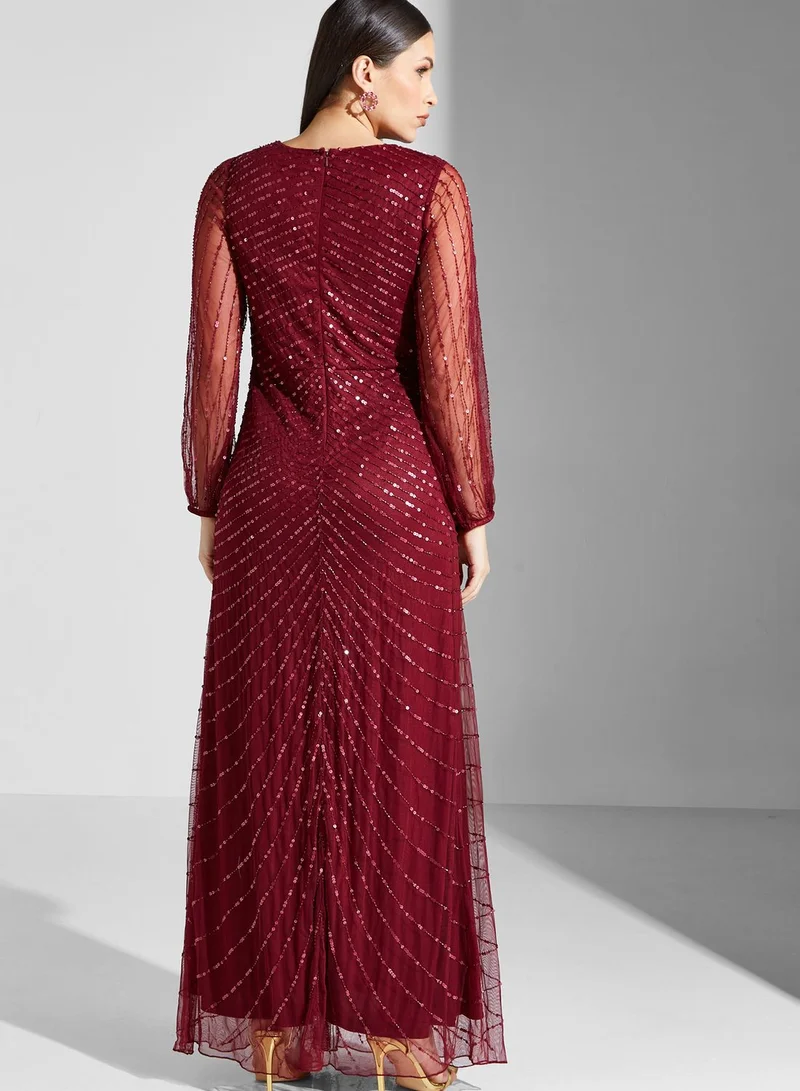 Namshi X Hadia Ghaleb Hadia Ghaleb Sequinned Crossed Over Dress
