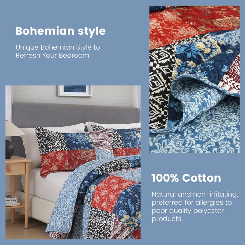 Secgo California King Comforter Set for Bed - 100% Cotton Quilts Cal King Size, Black Bedspreads (120 * 110 Inch) with 2 Pillow Shams, Patchwork Reversible Lightweight Bedding - Image 4