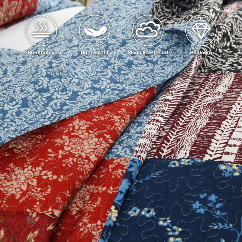 Secgo California King Comforter Set for Bed - 100% Cotton Quilts Cal King Size, Black Bedspreads (120 * 110 Inch) with 2 Pillow Shams, Patchwork Reversible Lightweight Bedding - Image 3