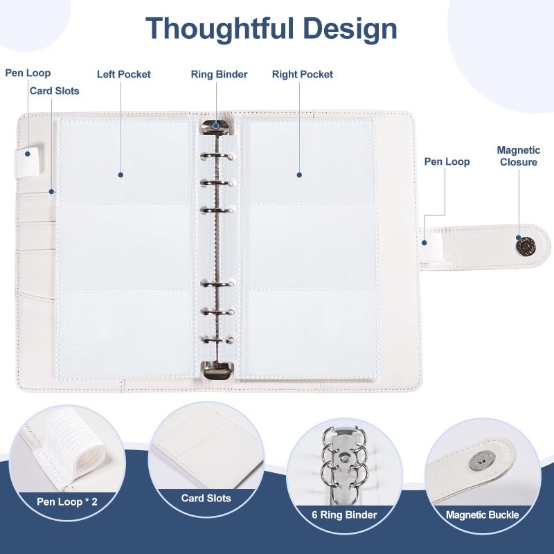 BYSTER Business Card Organizer, 40 Pack 240 Pockets Inner Refill Page Sleeves Business Card Holder Organizer, Professional PU Leather Business Card Book, White - Image 3