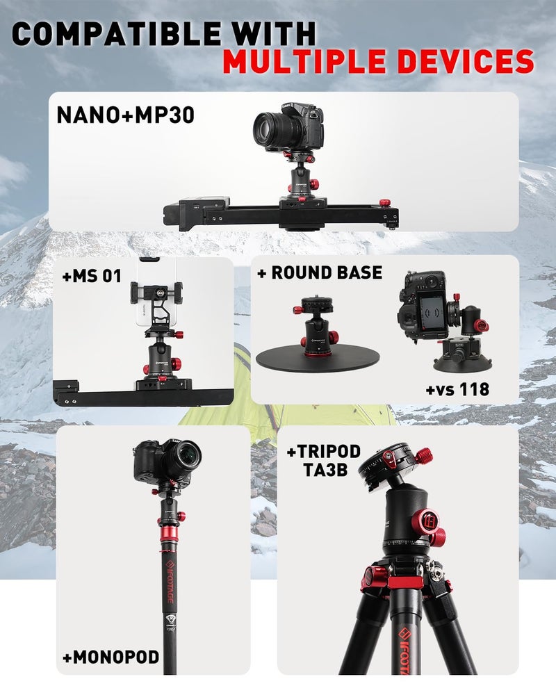 IFOOTAGE Tripod Head MP30, Dual 360° Panoromic Shooting Tripod Ball Head, 22 lbs Supporting Ball Head Mount, Professional Aluminum Ball Head for Tripod, Monopod, Slider, DSLR Camera, Komodo MP30 - Image 5