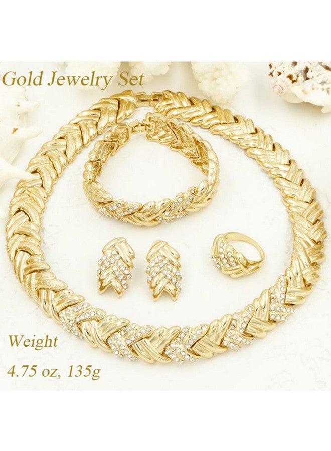 Liffly مجموعة مجوهرات كريستال عصرية للنساء مطلية بالذهب عيار 18 للزفاف مجموعة قلادة وأقراط ذهبية في دبي - Image 3