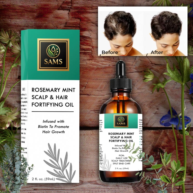 SAMS Rosemary Mint Hair Growth Oil - Organic Scalp Treatment, Strengthens & Nourishes, Prevents Breakage, Fast Hair Growth, 2 fl oz, Green - Image 3
