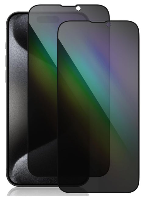 (عبوتان) واقي شاشة للخصوصية لهاتف iPhone 15 Pro Max 2023 9H مضاد للتجسس من الزجاج المقوى الداكن واقي شاشة لهاتف iPhone 15 Pro Max 6.7 بوصة 2023، جراب صديق للبيئة وخالي من الفقاعات