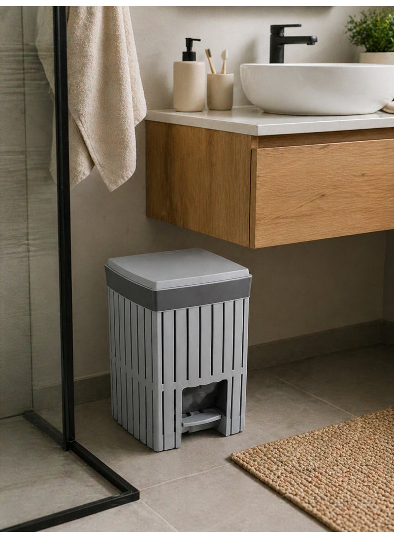 Living Modern Step Trash Can with Foot Pedal, Plastic Garbage Bin with Lid for Kitchen, Bathroom, and Office, Decorative Slotted Design, Grey - Image 1