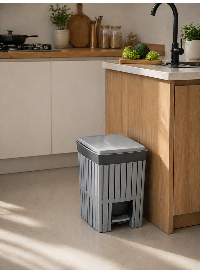 Living Modern Step Trash Can with Foot Pedal, Plastic Garbage Bin with Lid for Kitchen, Bathroom, and Office, Decorative Slotted Design, Grey - Image 2