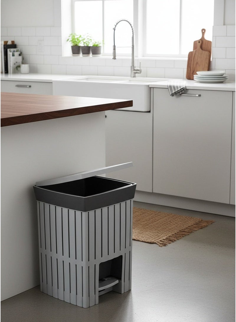 Living Modern Step Trash Can with Foot Pedal, Plastic Garbage Bin with Lid for Kitchen, Bathroom, and Office, Decorative Slotted Design, Grey - Image 4