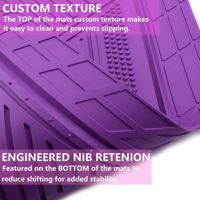 CAR PASS Heavy Duty Rubber Floor Mats 4-Piece Car Mat Set - Universal Waterproof Floor Mats for Car SUV Truck, Durable All-Weather Mats(Purple) - Image 5