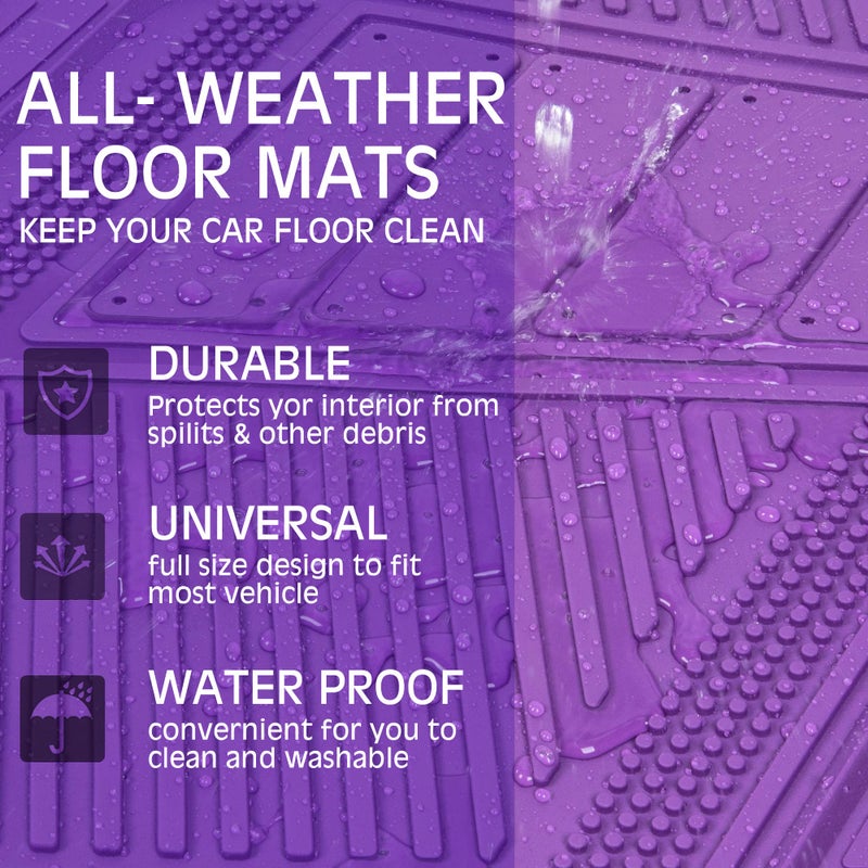 CAR PASS Heavy Duty Rubber Floor Mats 4-Piece Car Mat Set - Universal Waterproof Floor Mats for Car SUV Truck, Durable All-Weather Mats(Purple) - Image 4