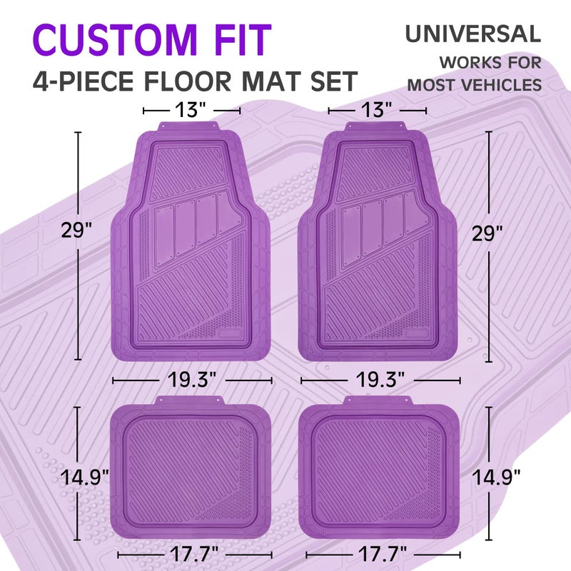 CAR PASS Heavy Duty Rubber Floor Mats 4-Piece Car Mat Set - Universal Waterproof Floor Mats for Car SUV Truck, Durable All-Weather Mats(Purple) - Image 2