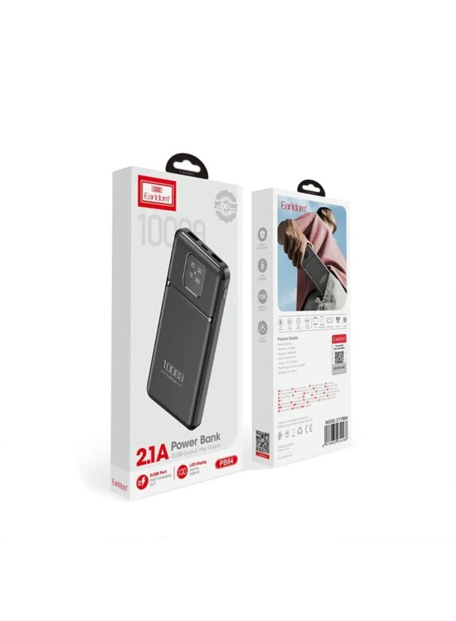 Earldom PB64 10000mAh Power Bank, Dual Ports, Black - Image 3