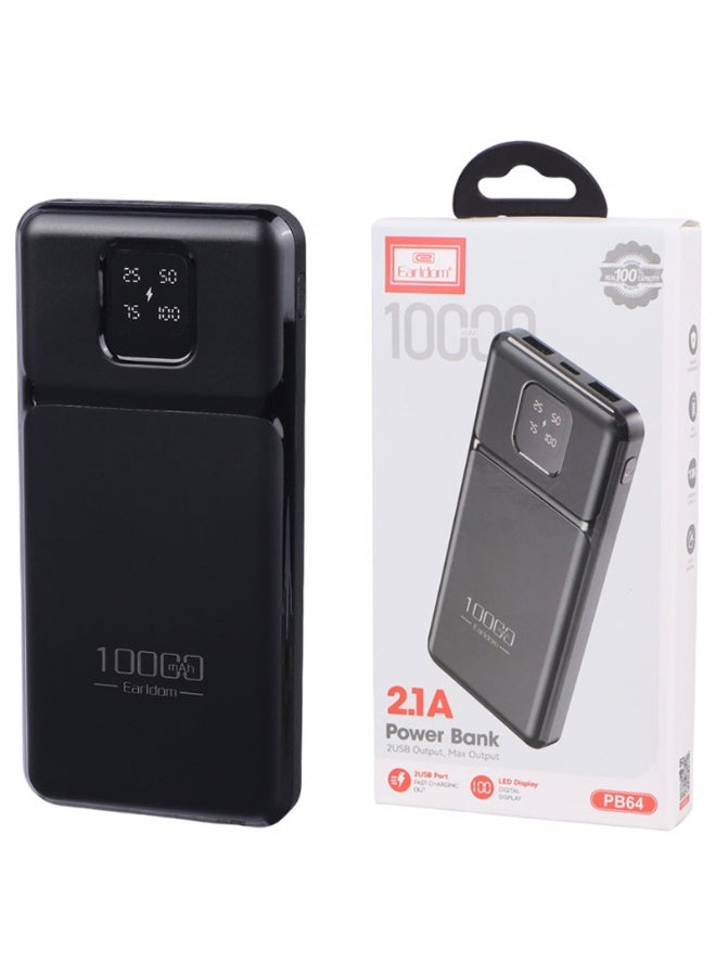 Earldom PB64 10000mAh Power Bank, Dual Ports, Black - Image 2