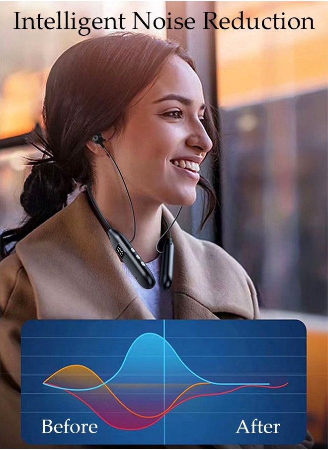 DUNISO - سماعات رأس بلوتوث لاسلكية 5.3 مع شريط حول الرقبة مع سماعات أذن قابلة للسحب وخاصية إلغاء الضوضاء سماعات ستيريو مقاومة للعرق مع ميكروفون للمكتب والجري في صالة الألعاب الرياضية - Image 1