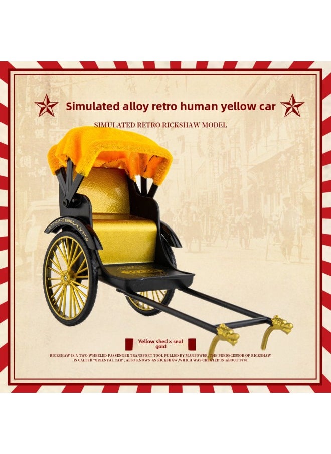 Simulation Rickshaw Model Alloy Old Shanghai Cart Vintage Vintage Ornaments Office Desk Nostalgic Decoration Gifts-Color:Vintage Yellow Canopy-Gold Seat  - Image 1