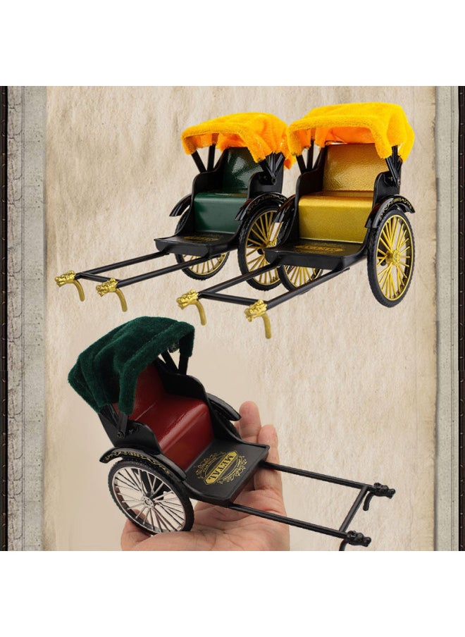 Simulation Rickshaw Model Alloy Old Shanghai Cart Vintage Vintage Ornaments Office Desk Nostalgic Decoration Gifts-Color:Vintage Yellow Canopy-Gold Seat  - Image 2