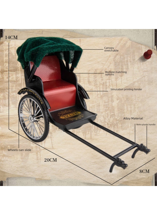 Simulation Rickshaw Model Alloy Old Shanghai Cart Vintage Vintage Ornaments Office Desk Nostalgic Decoration Gifts-Color:Vintage Yellow Canopy-Gold Seat  - Image 4