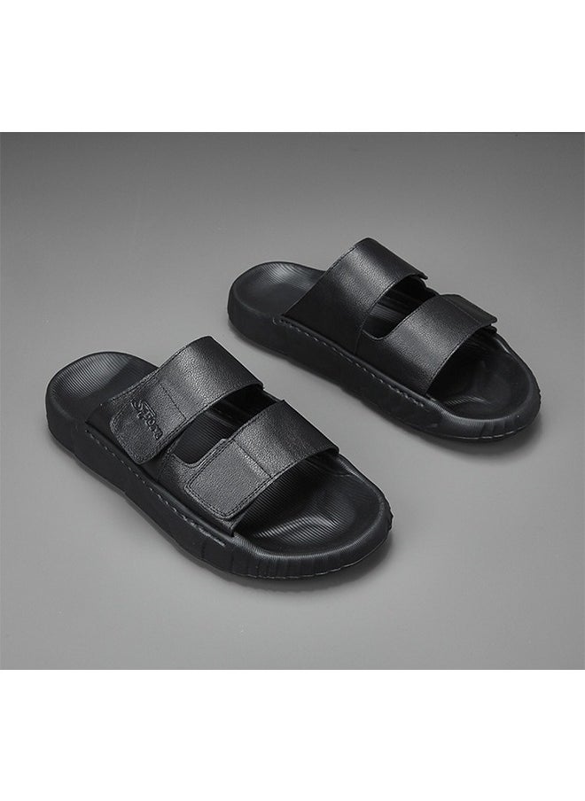 Tanwer - Tanwer Men's Slippers,Genuine Leather Sandals Can Be Worn Externally,Casual Shoes,Sandals,Black 45 - Image 1