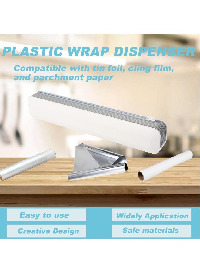 Magnetic Refillable Plastic Wrap Dispenser with Cutter, Tin Aluminum Foil and Plastic Cling Wrap Organizer with a Roll of Plastic Wrap  - Image 4