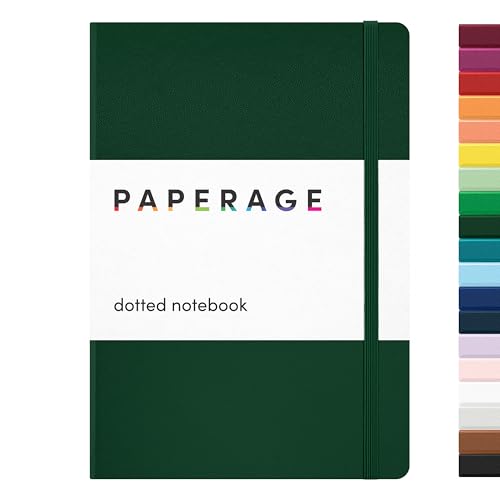 PAPERAGE Dotted Journal Notebook, (Dark Green), 160 Pages, Medium 5.6 in x 8 in - 100 GSM Thick Paper – Hardcover Journaling Notebook for Work, School & Bullet Journaling - Image 1