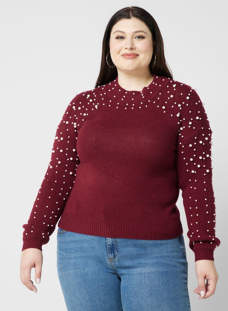 Ella Plus Pearl Motif High Neck Sweater  - Image 1