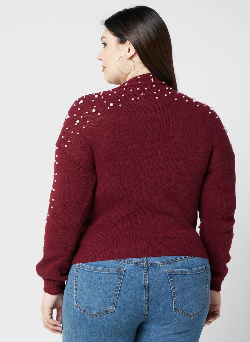 Ella Plus Pearl Motif High Neck Sweater  - Image 2