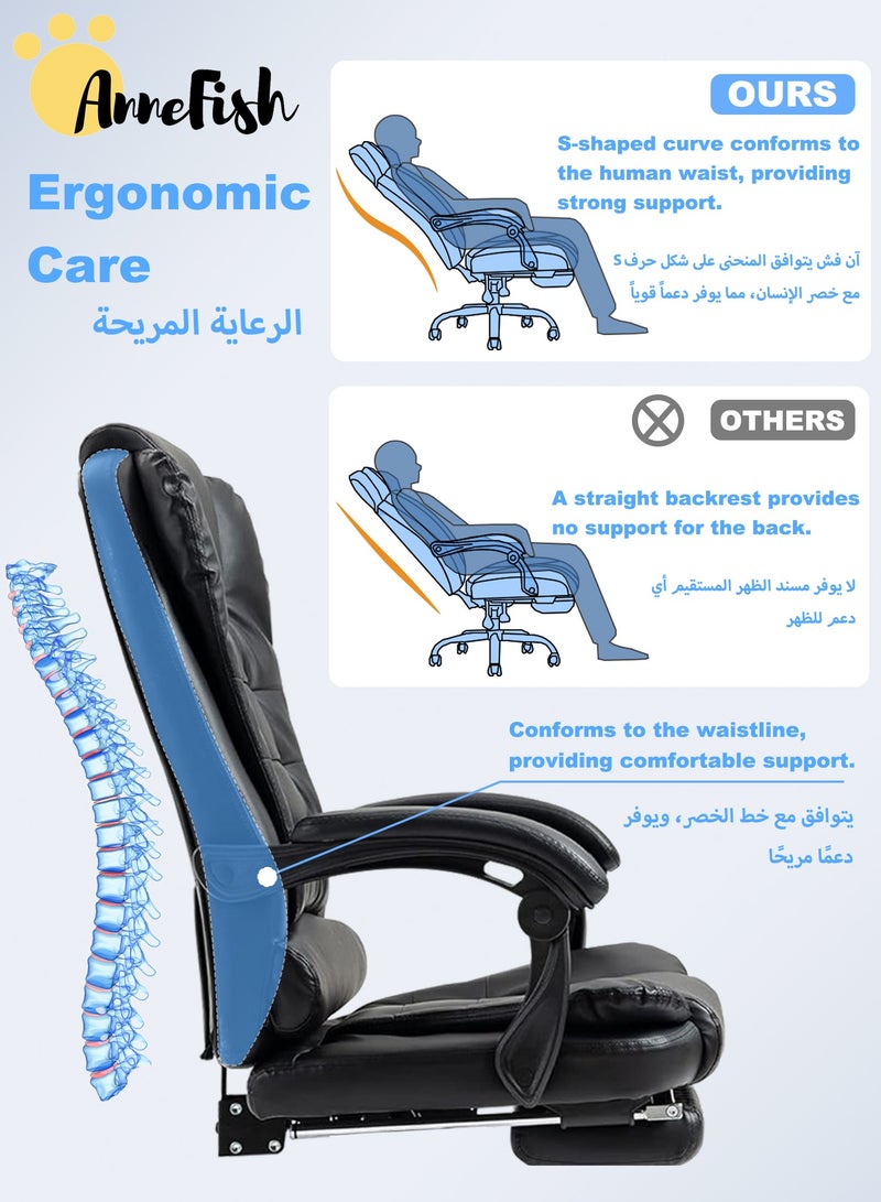 آن فش كرسي مكتب سحابي تنفيذي مريح مصنوع من الجلد المقاوم للخدش مع مكتب كمبيوتر دوار وعجلة صامتة وارتفاع قابل للتعديل وظهر مرتفع وكرسي ألعاب كبير من آن فش مع نقطتي تدليك - Image 3