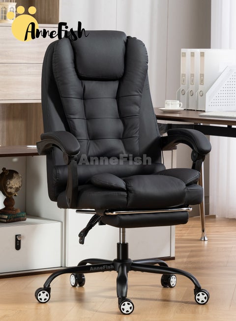 Executive Ergonomic Cloud Office Chair Cat-Scratch-Resistant Leather Reclining Desk Computer Swivel Silent Wheel Adjustable Height High-Back Big Gaming Chair with Two Points Massage