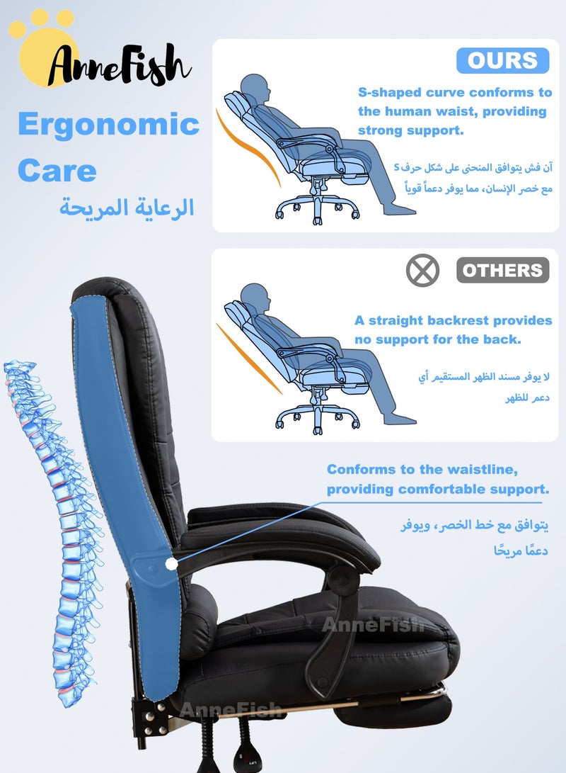 آن فش كرسي مكتب سحابي تنفيذي مريح مصنوع من الجلد المقاوم للخدش مع مكتب كمبيوتر دوار وعجلة صامتة وارتفاع قابل للتعديل وظهر مرتفع وكرسي ألعاب كبير من آن فش مع نقطتي تدليك - Image 3