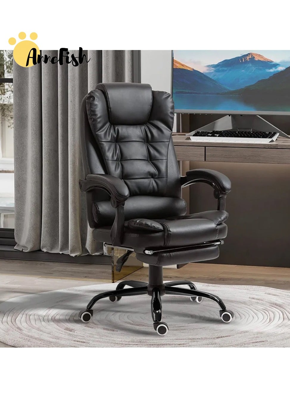 Ergonomic Office Desk Computer Chair PU Leather Swivel Adjustable Height High-Back Reclining Chair with Two Points Massage 