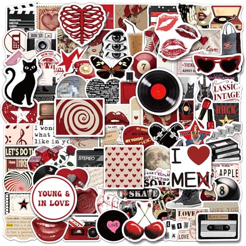 DeaDamHaDa 200PCS Downtown Girl Stickers Aesthetic, Trendy Stickers for Girls Teens Red and Black Downtown Girl Sticker Journal Laptop Urban Fashion Party Favor Room Decor - Image 1