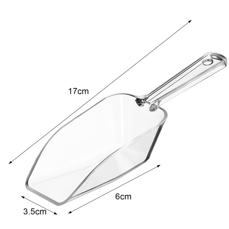 Hestya 4 Pcs Multi Purpose Clear Plastic Scoops for Candy Buffet Acrylic Kitchen Ice Food Popcorn Scoops for Protein Powders, Ice Cream, Coffee, Tea Jar (6.69 Inch) - Image 3