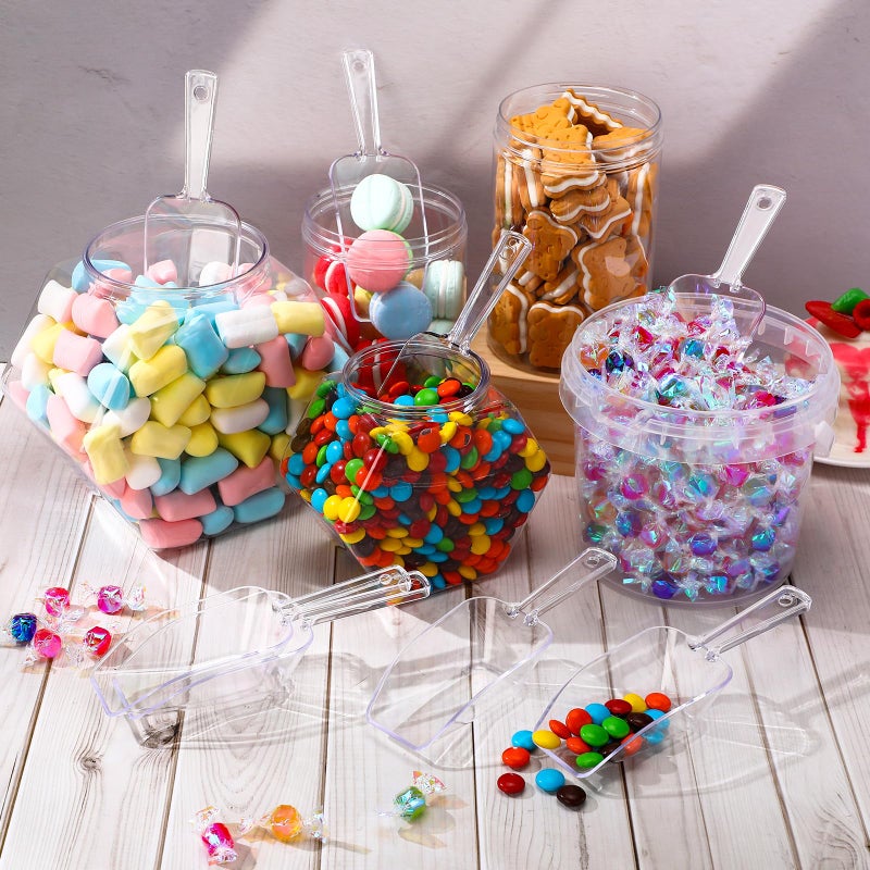 Hestya 4 Pcs Multi Purpose Clear Plastic Scoops for Candy Buffet Acrylic Kitchen Ice Food Popcorn Scoops for Protein Powders, Ice Cream, Coffee, Tea Jar (6.69 Inch) - Image 5