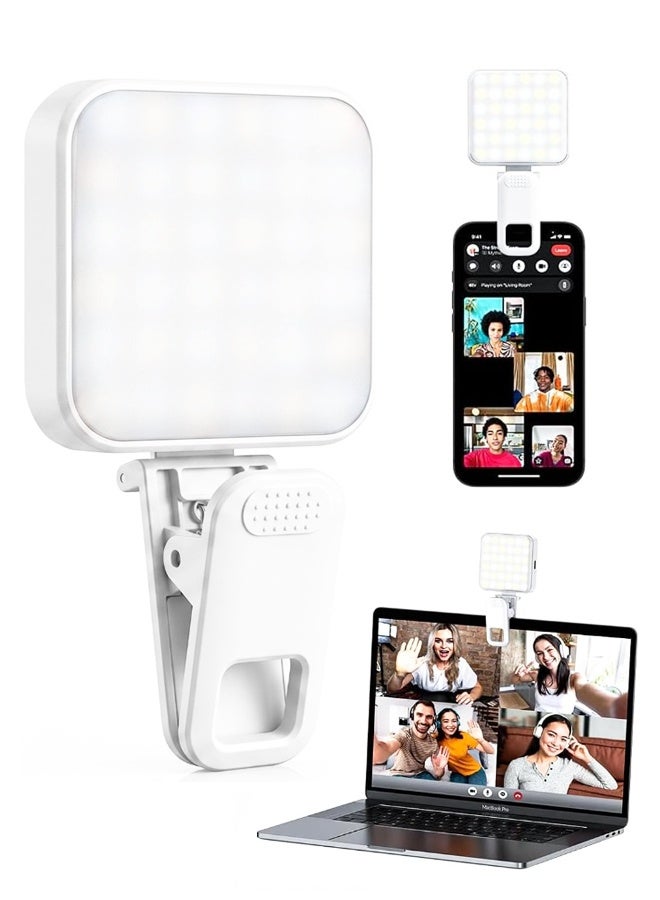 Portable Rechargeable Selfie Fill Ring Light, Clip On Camera Light for Makeup Photos, Video Conference, Vlog and Laptop - Image 1