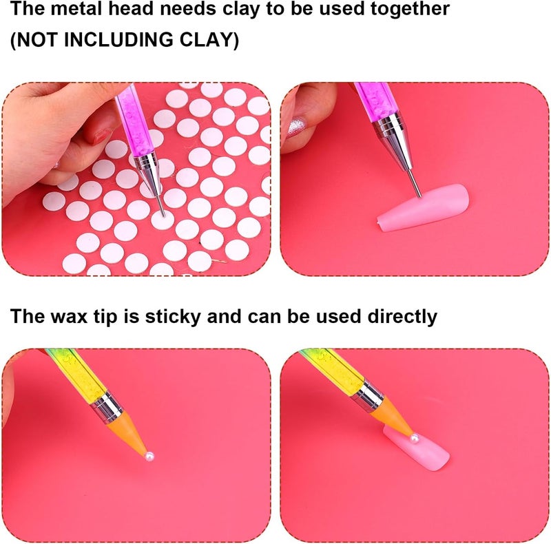 lasuroa 3pcs Wax Pencil for Rhinestones, Double Head Rhinestone Picker Tool with 3 Wax Tips Self Adhesive Rhinestone Applicator Tool Dotting Tools for Nail DIY Crafts (Blue, Yellow, White) - Image 3