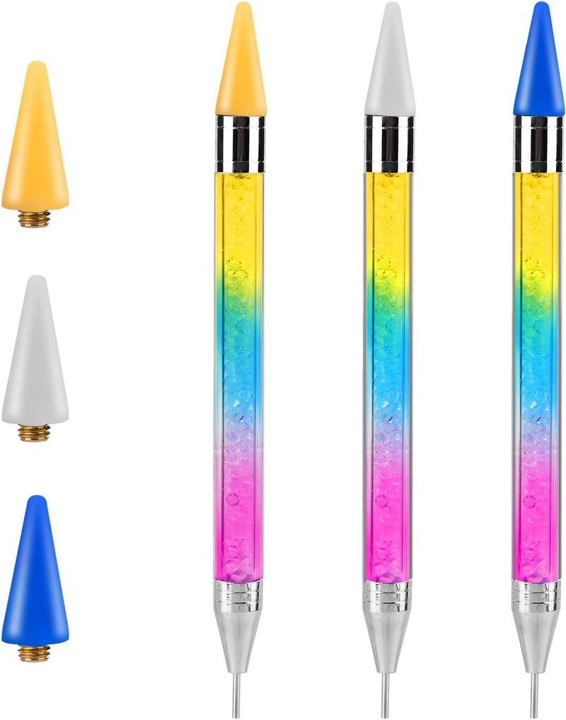 lasuroa 3pcs Wax Pencil for Rhinestones, Double Head Rhinestone Picker Tool with 3 Wax Tips Self Adhesive Rhinestone Applicator Tool Dotting Tools for Nail DIY Crafts (Blue, Yellow, White) - Image 1