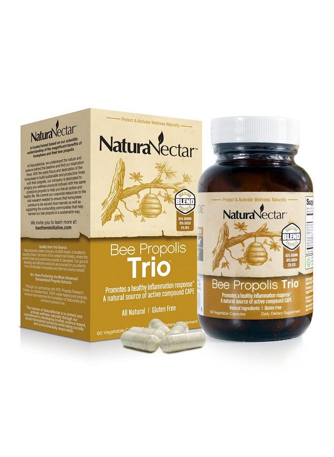 NaturaNectar - Natural Bee Proplis Trio Premium Brown Red & Green Brazilian Propolis Immune Support Hepatic / Liver & Prostate Health Gluten Free Ethanol Free Vegetable Capsules 60 Count - Image 1