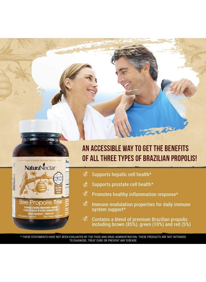 NaturaNectar - Natural Bee Proplis Trio Premium Brown Red & Green Brazilian Propolis Immune Support Hepatic / Liver & Prostate Health Gluten Free Ethanol Free Vegetable Capsules 60 Count - Image 1