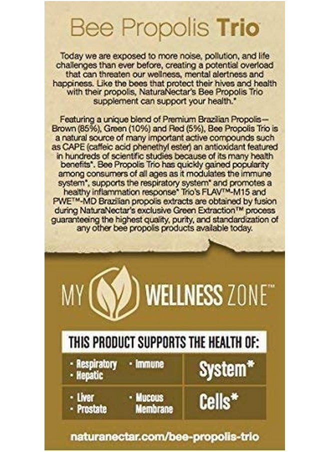 NaturaNectar - Natural Bee Proplis Trio Premium Brown Red & Green Brazilian Propolis Immune Support Hepatic / Liver & Prostate Health Gluten Free Ethanol Free Vegetable Capsules 60 Count - Image 1