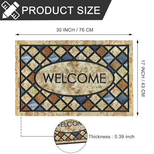 CHICHIC Blue Welcome Door Mat 17x 30 Inch Front Doormat Outdoors for Home Entrance Outdoors Mat for Outside Entry Way Doormat Entry Rugs, Heavy Duty Non Slip Rubber Back Low Profile - Image 3