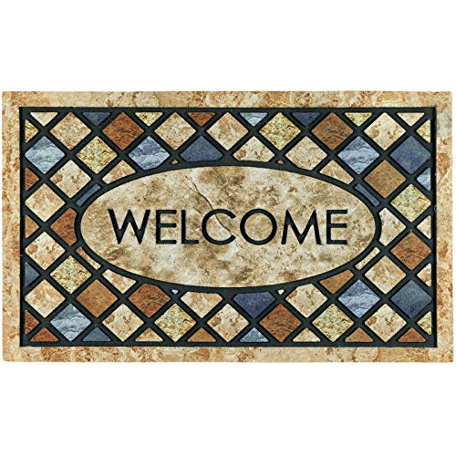 CHICHIC Blue Welcome Door Mat 17x 30 Inch Front Doormat Outdoors for Home Entrance Outdoors Mat for Outside Entry Way Doormat Entry Rugs, Heavy Duty Non Slip Rubber Back Low Profile - Image 1