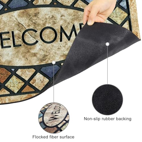 CHICHIC Blue Welcome Door Mat 17x 30 Inch Front Doormat Outdoors for Home Entrance Outdoors Mat for Outside Entry Way Doormat Entry Rugs, Heavy Duty Non Slip Rubber Back Low Profile - Image 4