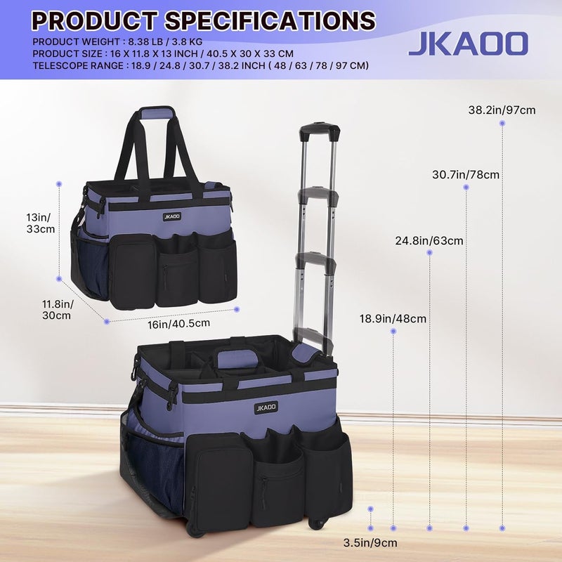 حقيبة عربة تنظيف كبيرة دوارة من مع عربة قابلة للفصل، عربة تنظيف مقاومة للماء على عجلات لعمال النظافة، منظم مستلزمات عربة التنظيف للمنزل، السيارة، المكتب، النزهات (دنيم أزرق) (براءة اختراع) - Image 2