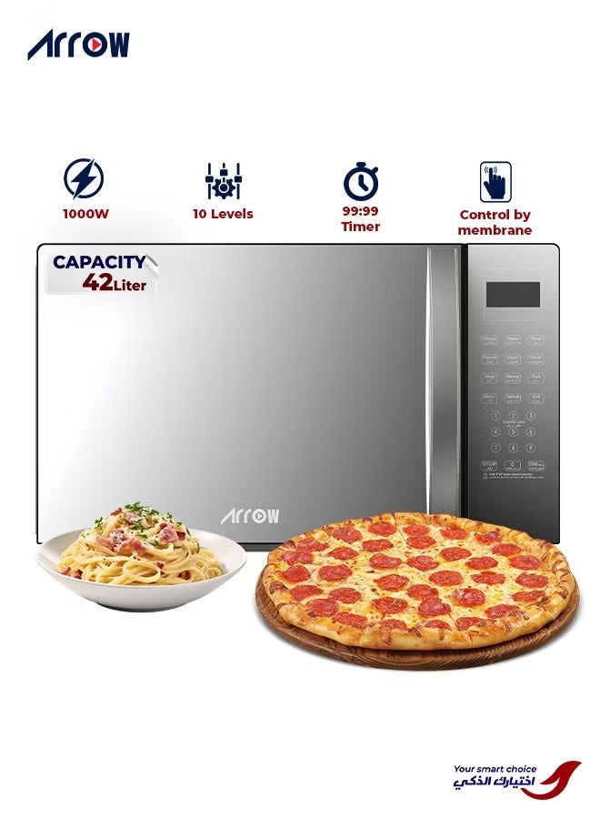 Arrow 42L Digital Microwave Oven with Grill, 1000W, Silver | 10 Power Levels | Advanced Technology for Faster Cooking | Model Name: RO-42MWBG - Image 1