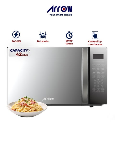 42L Digital Microwave Oven with Grill, 1000W, Silver | 10 Power Levels | Advanced Technology for Faster Cooking | Model Name: RO-42MWBG