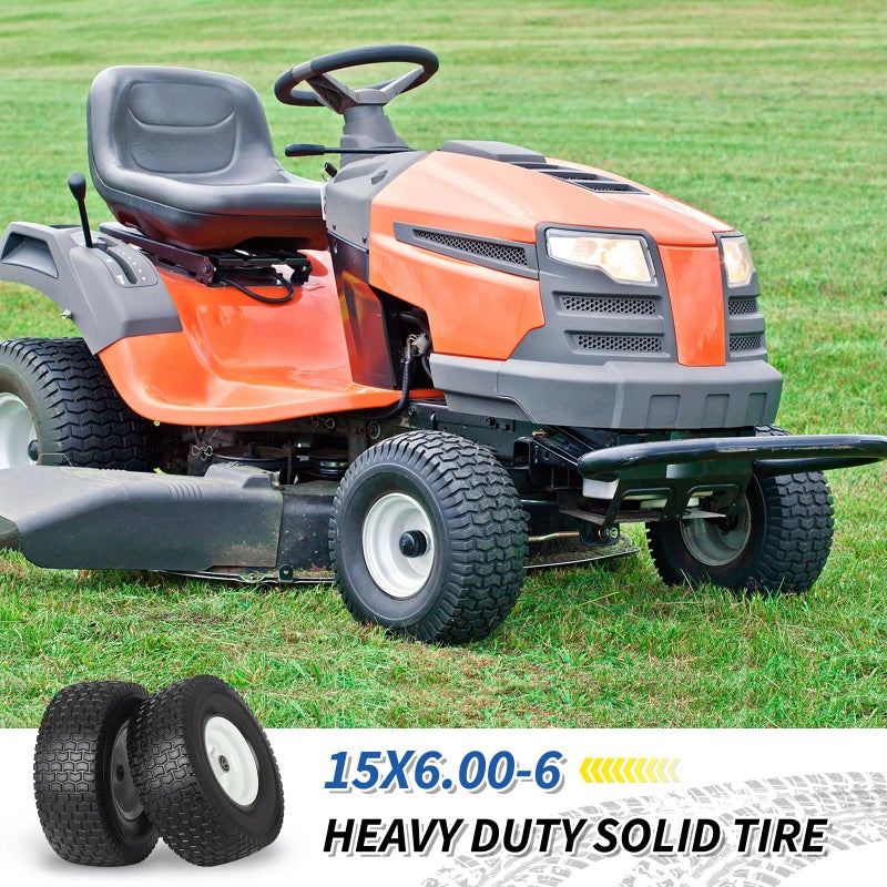 GICOOL 15x6.00-6 Flat Free Lawn Mower Tire and Wheel, 15x6-6nhs Riding Mowers Lawn Tire and Wheel with 3/4" Bearing, 3" Centered Hub, 2 Pack - Image 5