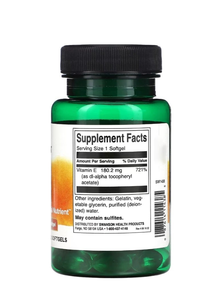 SWANSON - Vitamin E 180 mg (400 IU) 60 Softgels - Image 1