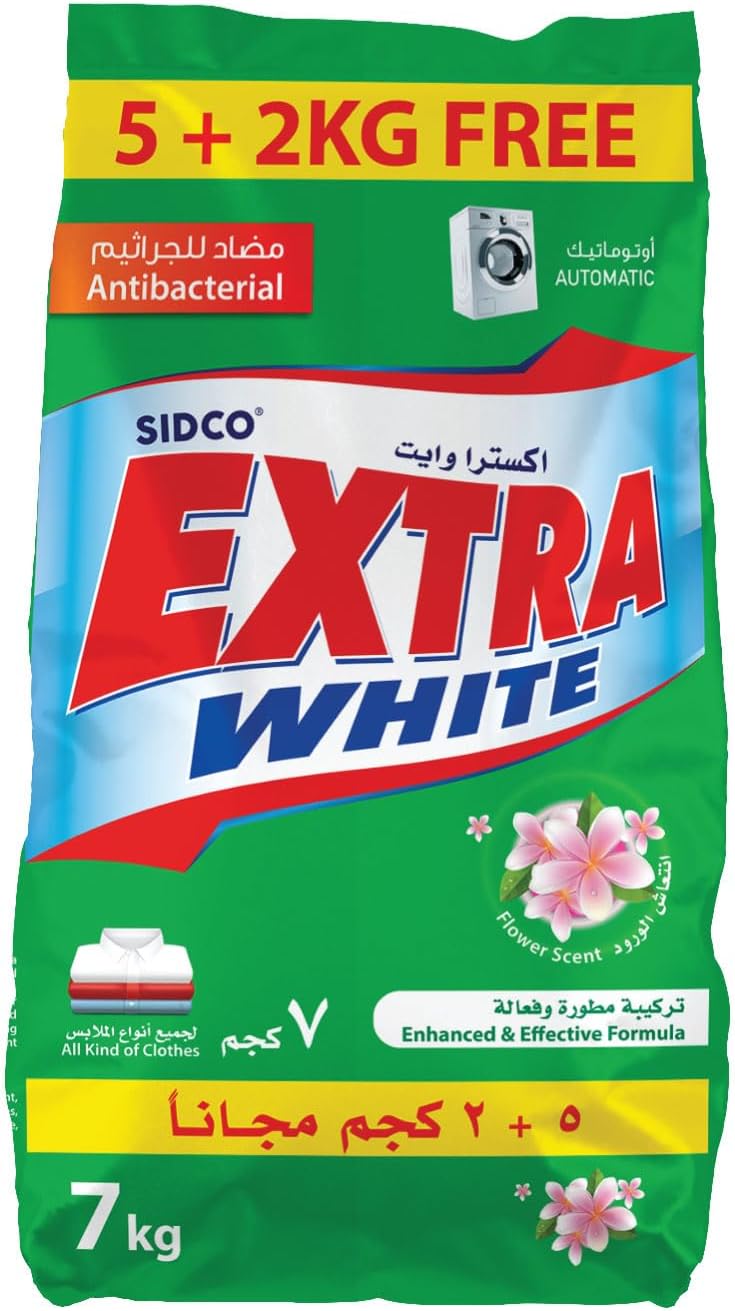 مسحوق الغسيل إكسترا وايت، زهرة منخفضة الرغوة، 5 + 2 كجم مجانًا