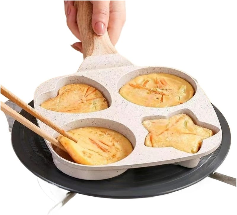 4 Holes Egg Frying Pan Thicken Steak Baking Burger Breakfast Maker Cookware Skilet Creative Heart Round Star Shape Kitchen Tools(Beige) - Image 2